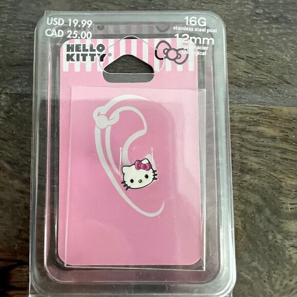 New Hello Kitty Stainless Steel Enamel Face 16G 1.2mm Cartilage Earring - Picture 2 of 9